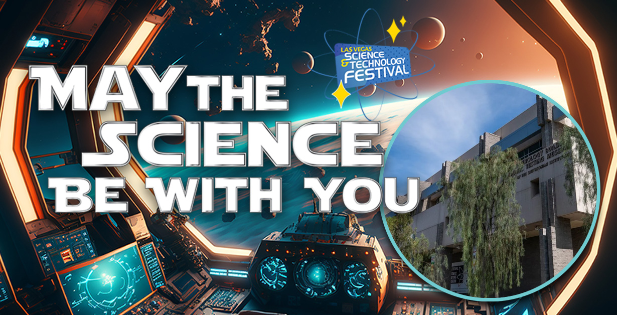 May the Science Be With You logo with an image of the Atomic Museum building.