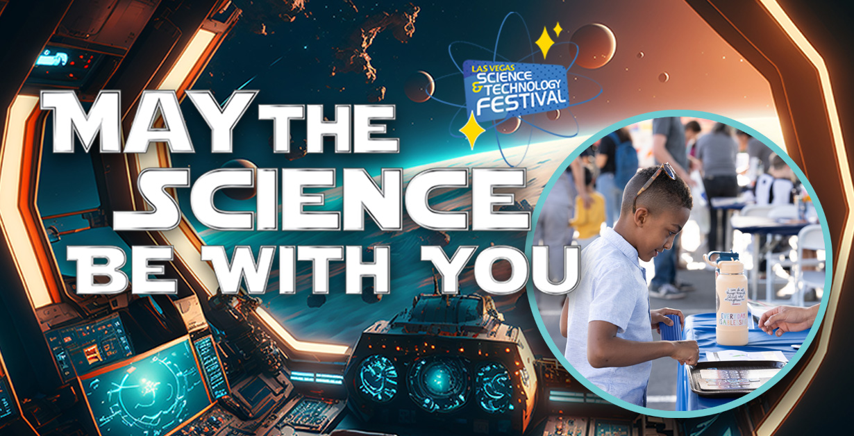 2025 MTSBWY Community Partners Event May the Science Be With You logo with an image of at child smiling while interacting at a community booth.