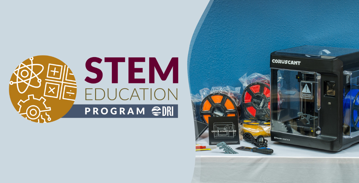 STEM Education Program with a 3D printer and plastic rolls of filament.