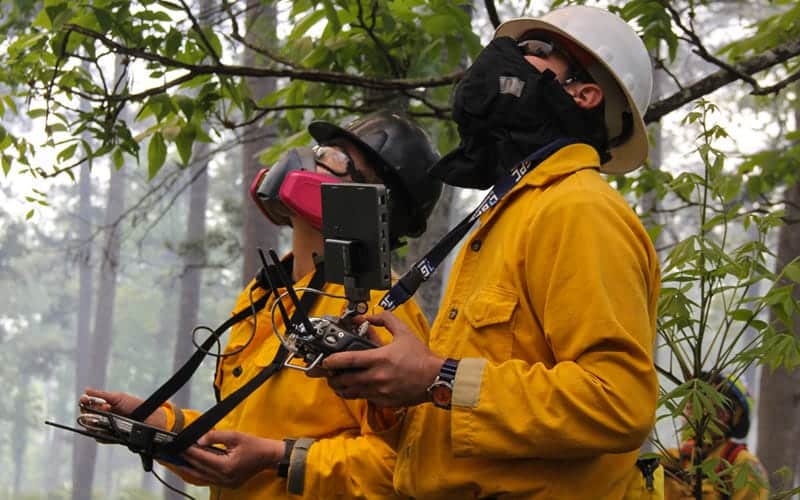 Scientists in burning forest testing drone capability