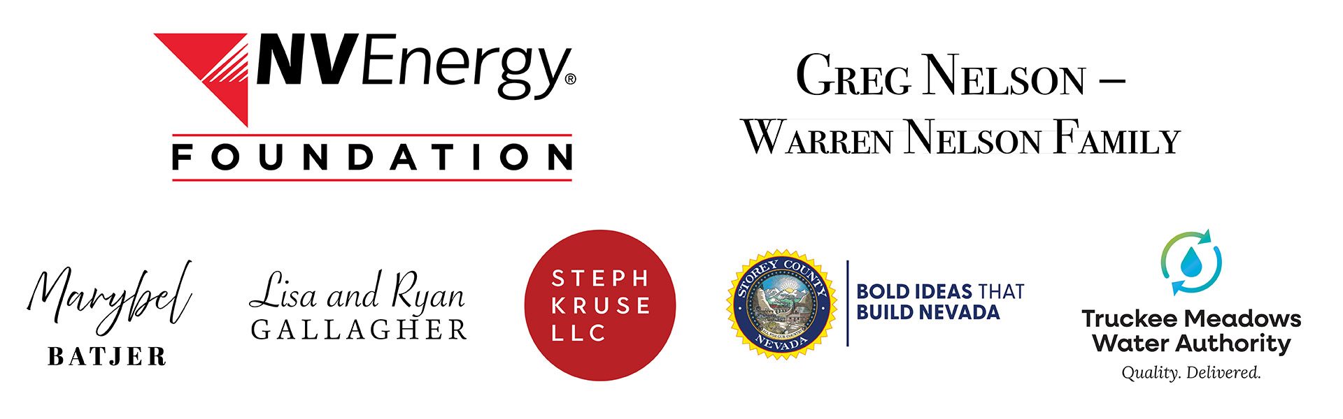 Sponsor logos for NVEnergy, Storey County NV, Truckee Meadows Water Authority, and more.