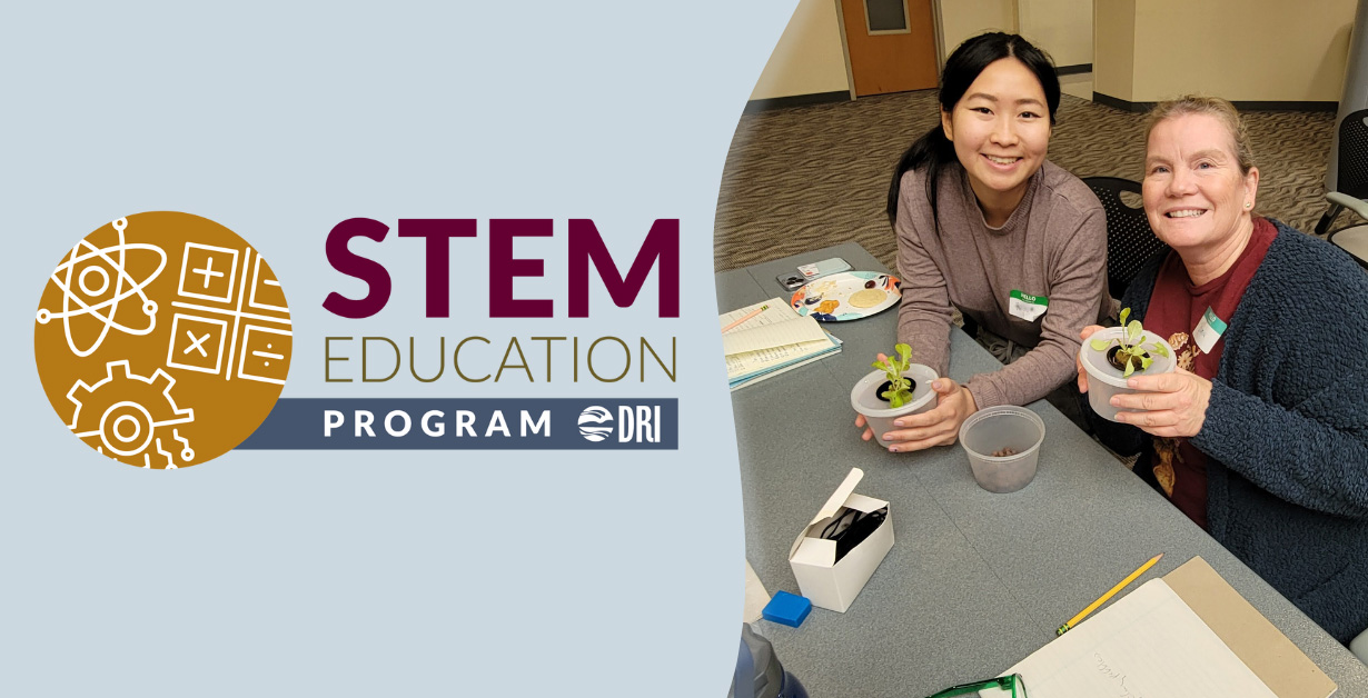 PD Website Banners – Back to School STEM Showcase STEM Education Program with an image of two educators holding up plants that they had potted using hydroponics.