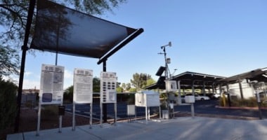 the community environmental monitoring program (CEMP) station on a morning with blue skies and sunshine