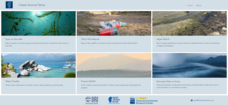 Screenshot of the Citizen Science Tahoe Website.