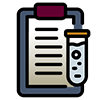 DRIHomePageIcons2 Icon of a clipboard along with a test tube of liquid.