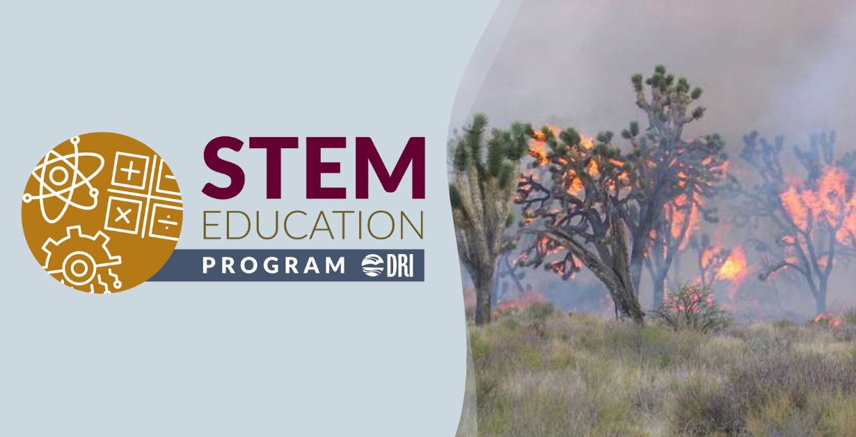 STEM Education Program Logo with an image of joshua trees on fire and wildfire smoke.