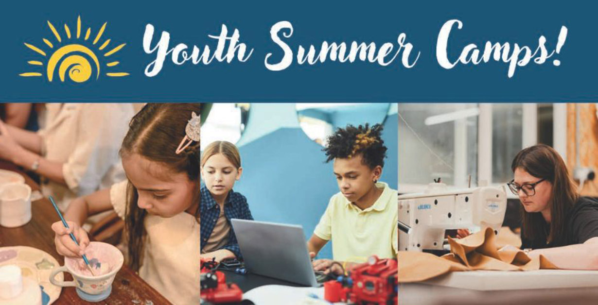 GBC Summer Camps Event Graphic Youth Summer Camps! Three images participants of crafts and robotics events.