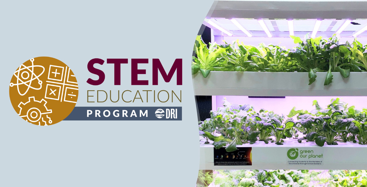 Spring 2025 PD Website Headers – Hydroponics STEM Education Program Logo with an image of hydroponics plants on trays.
