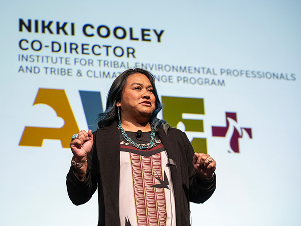 Nikki Cooley AWE Nikki Cooley on stage speaking at the AWE+ Summit in 2024