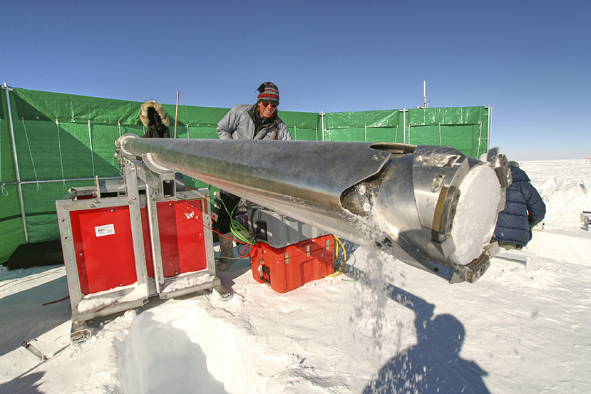 Ice Core driller collecting samples.