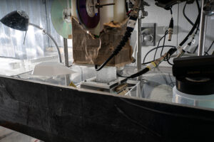 Processing an ice core in the lab.