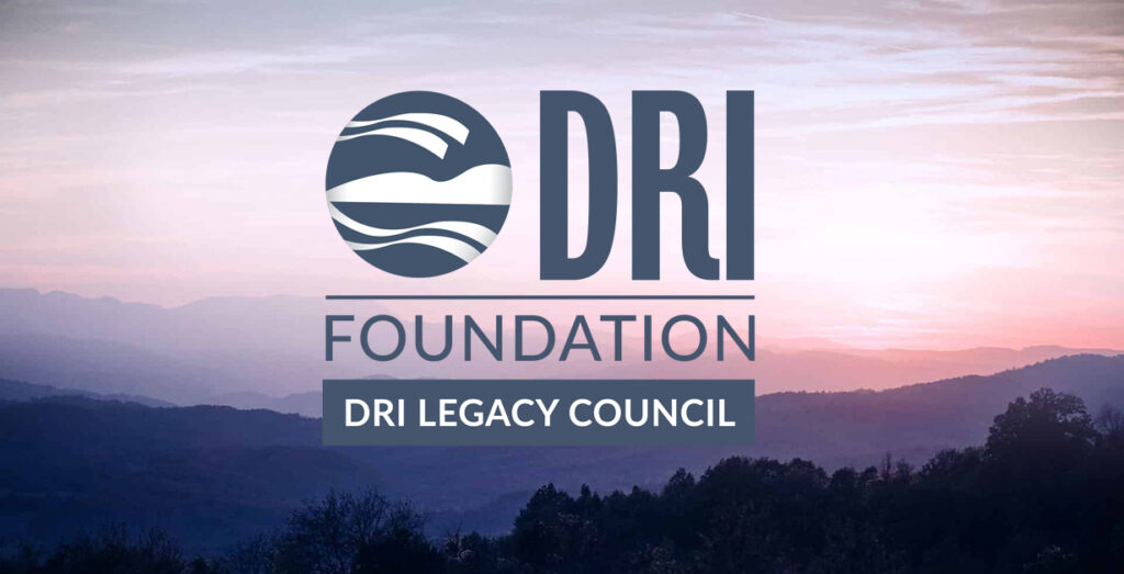 DRI Foundation: DRI Legacy Council logo over a purple sunset with mountains.