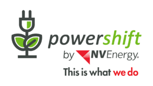 Powershift by NVEnergy This is what we do. Logo with a plug coming out of a plant. 