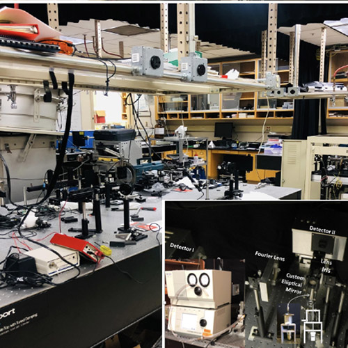 Research Table and shelves in a research lab with equipment.