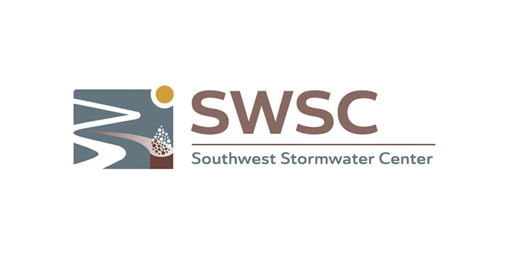SWSC Southwest Stormwater Center logo of a river with stormwater run off going into a filtering system.