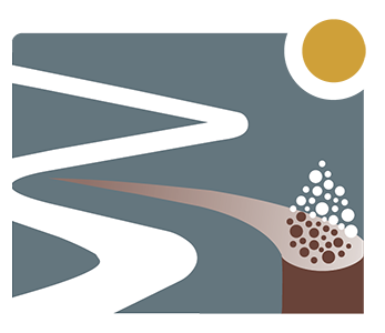 SWSC Logo of a river with stormwater run off going into a filtering system.