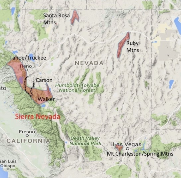 Screen Shot 2023-03-15 at 11.50.05 AM A map showing DRI's cloud-seeding sites in the Sierra Nevada range, the Spring Mountains near Las Vegas, the Ruby Mountains, and the Santa Rosa Mountains