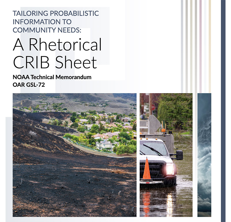 Cover of the report with the title and images of a truck with an orange cone in a flood, aftermath of a wildfire, and clouds. 