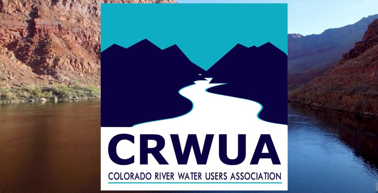 crwua 2024 event Colorado River Water Users Association Logo over a landscape of the river.