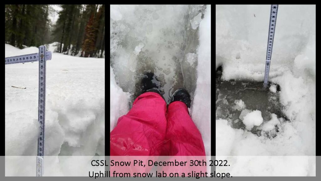 Anne Heggli's snowpits showing rainfall accumulation below the snowpack in the Sierra Nevada mountains.