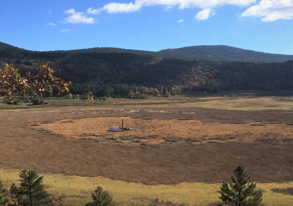 Drilling team on a lakebed in Stoneman Lake, Arizona.